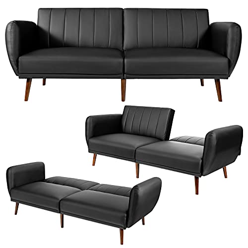 Giantex 3 Seat Sofa Bed, Convertible Futon Sofa, High-Density Sponge, Adjustable Backrest, Rubber Wood Legs, Foldable Couch Sleeper With Armrest For Living Room Bedroom Lounge Office (Black) #TOP16