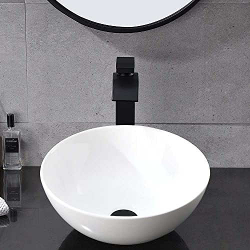 Round Bathroom Sink With Drain Combo-Wesliv 13"X13" White Bathroom Vessel Sink Above Counter Round Porcelain Ceramic Vessel Sink Combo With Black Pop-Up Drain #TOP1