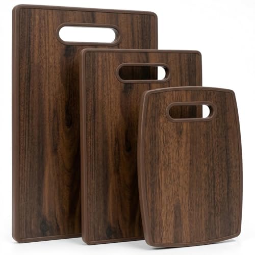 ECVV 3-Piece Cutting Board Set Wood Grain Design with Juice Grooves Reversible Chopping Boards for Kitchen Includes Hanging Holes for Easy Storage Ideal for Meat Vegetables and Fruits