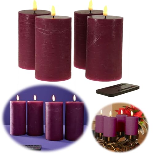 LS-LebenStil Exklusive 3D LED Stumpenkerzen 4´er Set Lila 15cm mit...