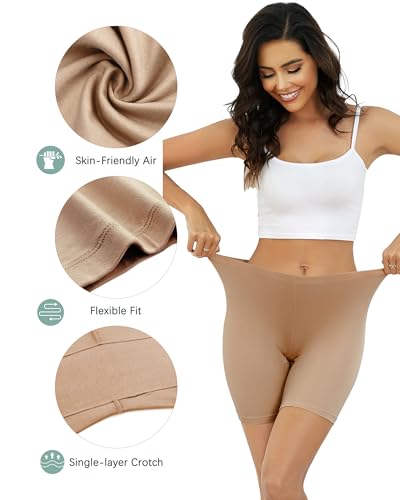 voenxe Women Cotton Boy Shorts Underwear,Lady Boxer Brief,High Waist Anti Chafe Short for Under Dress,Soft Biker Panty 4Pack3