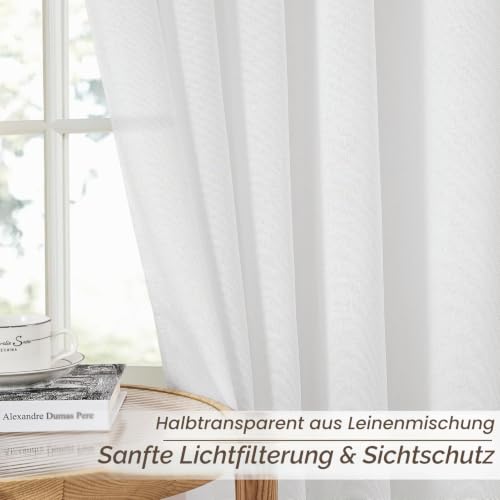 MRTREES Vorhänge mit Kräuselband Weiss Leinenoptik Halbtransparent für Schlafzimmer 2er Set… – Ansicht 4