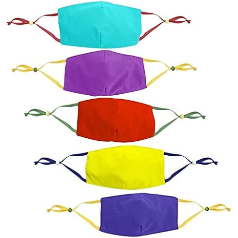 [US Stock] 5 PCS Kids Protection_Cover_Mask_Face Reusable Washable Skin Care Girls Boys School Pack Adjustable Ear Loops Breathable Solid Cute Cotton Fabric Outdoors Antidust Comfortable Cover