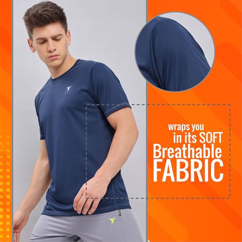 Image of TECHNOSPORT Men's Slim Fit Polyester Activewear Sports T-Shirt with Moisture-Wicking Comfort for Workout, Running & Gym