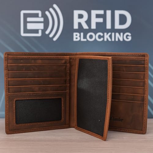 MARSHAL Bifold Leather RFID Blocking Wallet For Men & Women | Genuine Leather Holder With 20 Slots, 2 Bill Compartments & ID Window | Hipster wallet Money, Driver’s License, Travel & More (Vintage)4