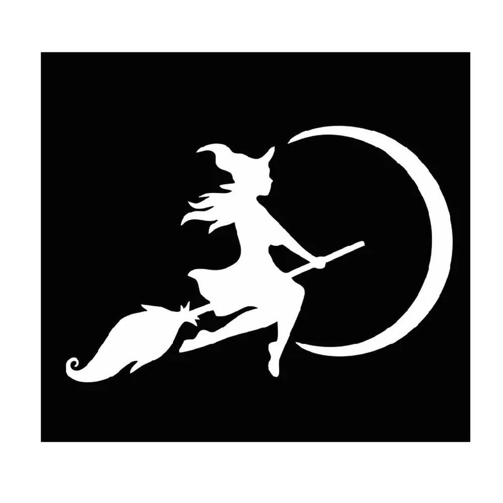 The Witch Flying to The Moon Car Sticker Vinyl Decals The Whole Body Glue Stickers(White,16CM X 10.3CM)