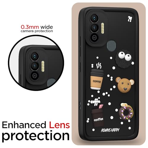 Image of Outlouders Back Cover for Tecno Spark 7 / 7T | 3D Cartoon Bear Cute Fun Silicone Full Body Protection Bumper Case (Black)