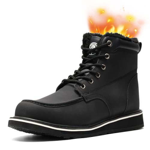 ANGRYRAM Winter Steel Toe Boots for Men Moc Toe Waterproof Work Boots Men's Comfortable Steel Toe Wedge Safety Boots Lightweight Indestructable Construction Boots