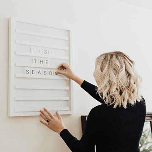 Stiles Wood Tile Letter Board Set And Premium Letter Set Bundle, 23.6" X 17.7" Wooden Message Board With 122 Letters And Numbers, 92 Changeable Crossword Tiles, White And Gold #TOP1