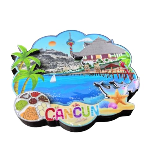 Imán Decorativo de Madera 3D Cancun México 8.3x8.3 cm miniatura 2