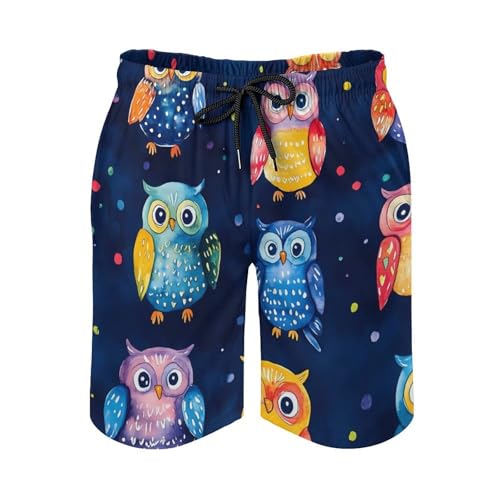 Colorful Owls and Dots Men's Swim Trunks Board Shorts Beachshorts Swimsuits with Pockets Mesh Liner4