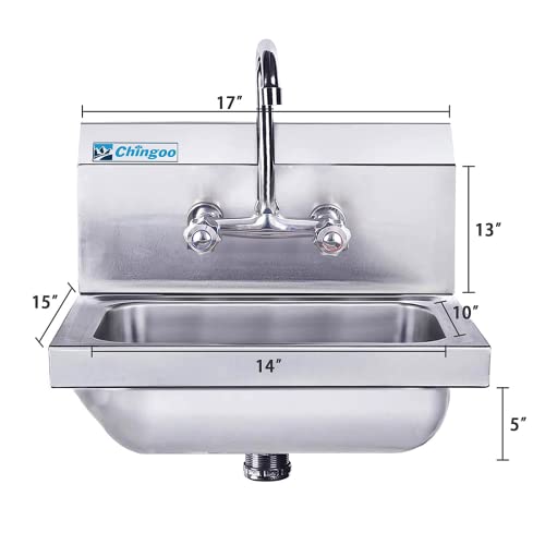 Chingoo Stainless Steel Sink With Faucet,Commercial Wall Mount Hand Basin For Washing For Restaurant, Kitchen And Home, 17 X 15 Inches #TOP1