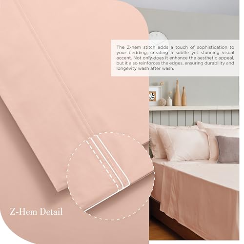 Image of Linen Home 100% Cotton Percale Sheets Full Size, Brushed Rose, Deep Pocket, 4 Pieces Set - 1 Flat, 1 Deep Pocket Fitted Sheet and 2 Pillowcases, Crisp Cool and Strong Bed Linen