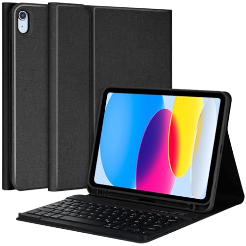 aMZCaSE Keyboard Case for iPad 10th 2022/A16 11th Generation 2025(10.9/11 inch) Detachable Folio Keyboard Cover with Wireless Rechargeable Bluetooth Keyboard Pencil Holder UK Layout