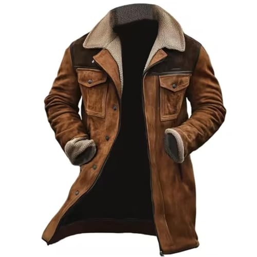 Men's Vintage Suede Jacket Fleece Lined Collar Coats Motorcycle Jackets Retro Overcoat with Pocket2