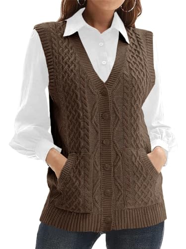 WomensKnit Sweater Vest V Neck Sleeveless Cardigan Button Down Sweater Pocket Outwear Tops
