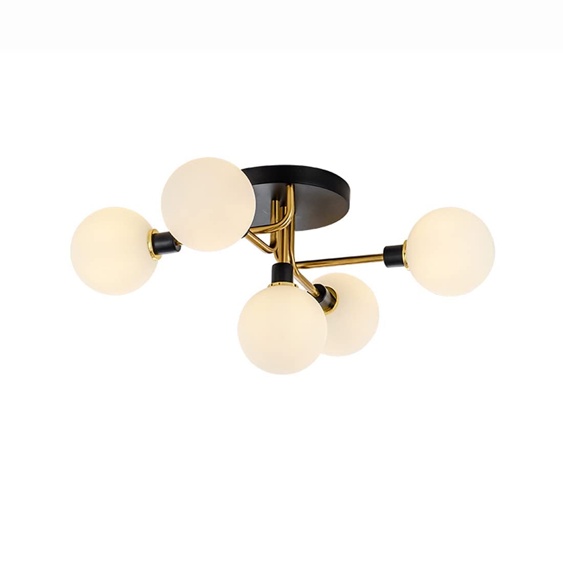 Plafonnier vintage à 5 globes en verre noir doré, lustre moderne salon et chambre