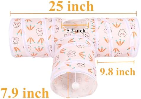 HERCOCCI 토끼 장난감, 토끼 터널 및 튜브, 접이식 3방향 토끼 은신처 터널, 토끼 기니피그 페렛 새끼 고양이용 츄 장난감 포함 — 사진 6