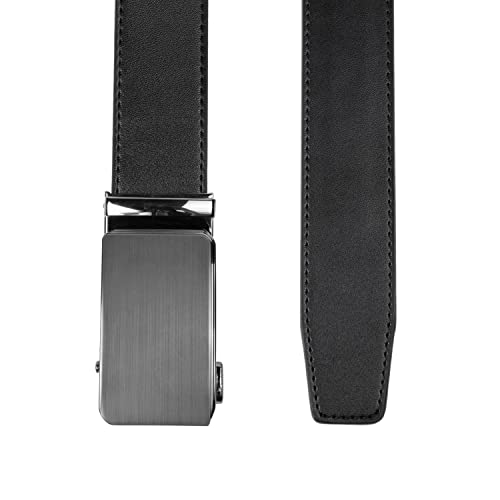 Image of Drowsmen Leather ratchet belt 1 3 /8 inch with Click Sliding Automatic Buckle, Adjustable belt Trim to Fit