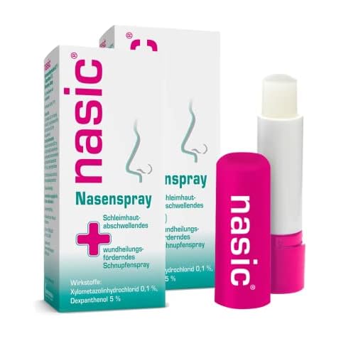 nasic Nasenspray mit dem Wirkplus| Abschwellendes & wundheilungsförderndes Schnupfenspray für Erwachsene & Schulkinder | Mit Xylometazolin & Dexpanthenol |Sparset mit 2 x 15 ml inkl. Lippenpflegestift Cover