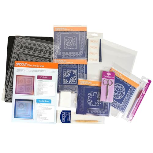 Groovi Grid Starter Kit para manualidades de pergamino: incluye herramientas de repujado, rejillas, papel pergamino, espuma, tijeras