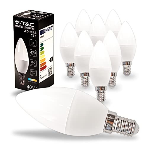 V-TAC 10x Lampadine LED Candela con Attacco E14 - 4,5W (Equivalenti a 40W) - Lampadine di Nuova Generazione - 470 Lumen - Massima Efficienza e Risparmio Energetico - 4000K Luce Bianca Naturale