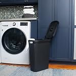 Mind Reader Slim Laundry Hamper with Lid, 40L Clothes Basket, Linen Design, Plastic, Black - Image 2
