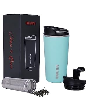 AMAZON - GiNT 17oz Tea Tumbler with Infuser and Two Leakproof Lid. Vacuum Insulated 316 Stainless Steel Travel Coffee Mug. Dishwasher Safe Tea Cup with Tea Strainer for Hot and Cold Brew Coffee or Tea(Green)