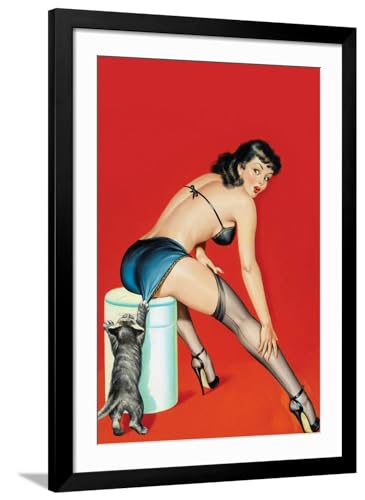 ART.COM Wall Art Print Flirt Magazine; Playful Pussy on Black Frame by Peter Driben, 32" x 44"