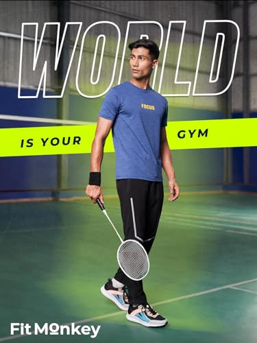 Image of FitMonkey Sports Crew Neck Stretchable Dry Fit T Shirt | Regular Fit Textured T Shirt for Men |Sport T Shirt for Men | Quick Dry Technology with Moisture Control |Breathable & Lightweight
