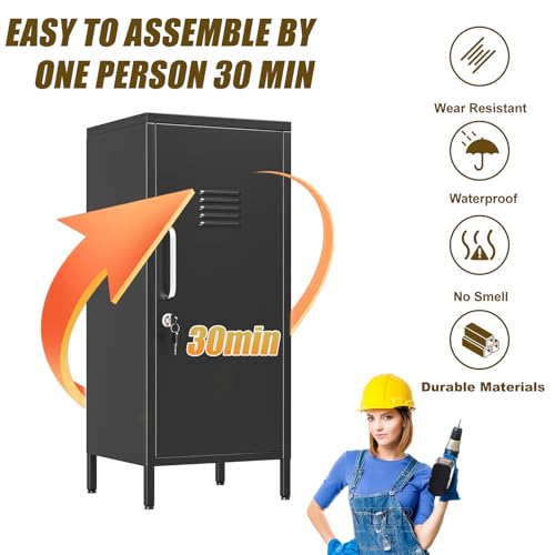 Black Metal Locker Cabinet, 35.4\" H Home Office Storage Lockers, Vertical Steel Storage Cabinet with Locking Door and 2 Adjustable Shelves, Garage Tool File Cabinets for Home Office,Garage,Bathroom