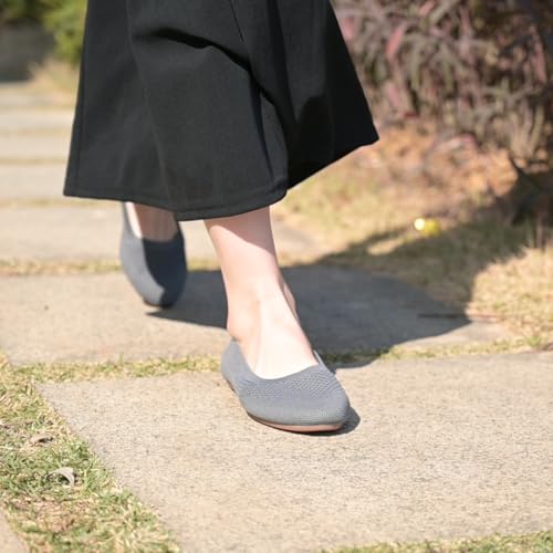 Image of Puxowe Women's Ballet Flats Breathable Knit Slip On Comfortable Round Toe Walking Shoes with Arch Support Insole for Work