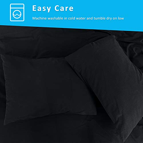 Atsense Black Duvet Cover King Size, 100% Washed Cotton Linen Feel Super Soft Comfortable, 3-Piece Black Duvet Cover Bedding Set, Durable And Easy Care, Simple Style Farmhouse Comforter Cover #TOP5