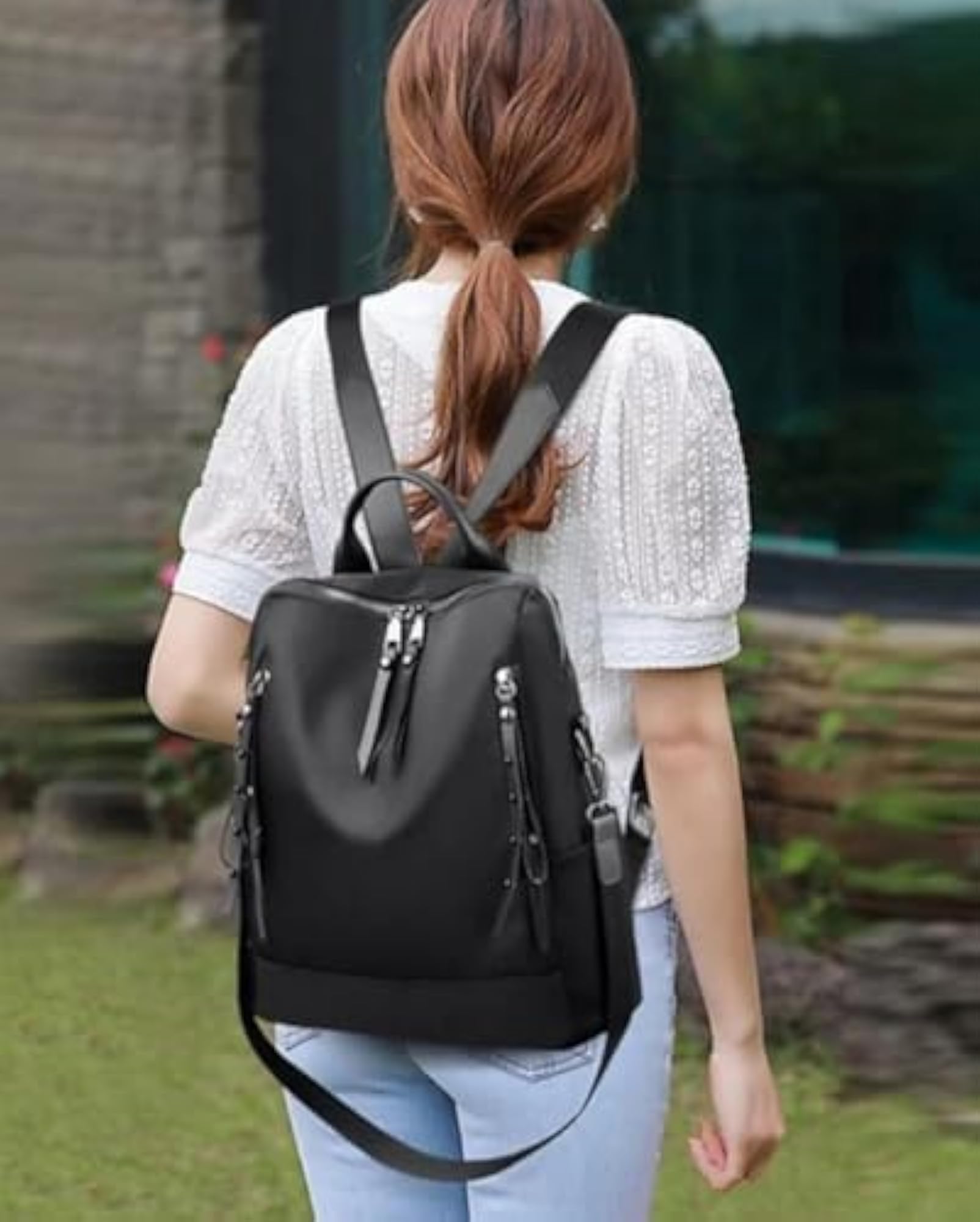 Medium 25L Laptop Backpack for Women, Stylish Black College Bag