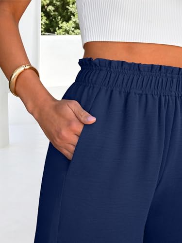 Image of ANRABESS Womens Wide Leg Cropped Palazzo Pants | Lightweight Breathable Elastic High Waisted Pants, Beach Vacation Flowy, Lounge & Casual Summer Trousers with Pockets