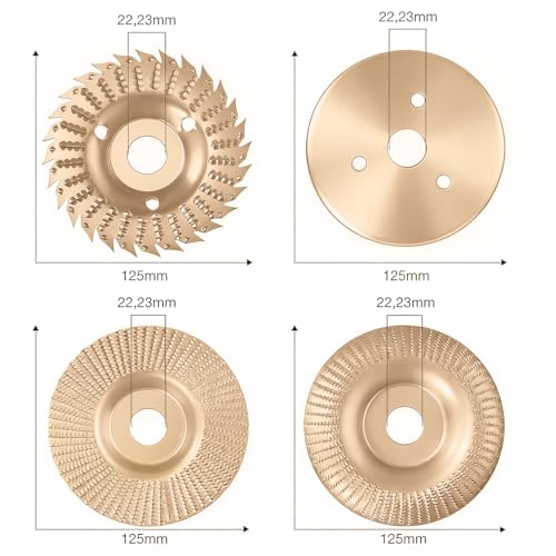 4 Stück Frässcheibe für Winkelschleifer Holz 125mm Winkelschleifer Mit 22,2 mm Holz Schleifscheibe Schleifscheiben zum Formen, SchleifenundSchneiden 125mm Holzschleifscheiben(Gold)