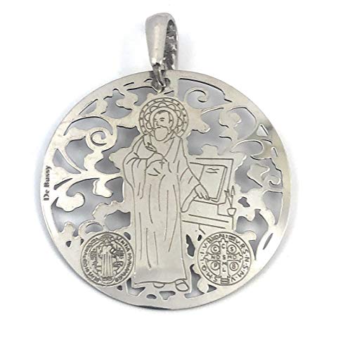 Médaille Saint Benoît en argent sterling de 35 mm pour la protection spirituelle