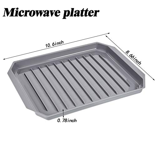 2 Pieces Microwave Bacon Tray Microwave Bacon Cooker Grill Rack Piratical Baking Oven Tray For Frozen Snacks, Frozen Pizza Cooking Supplies, Grey, 10.6 X 8.66 Inch #TOP1