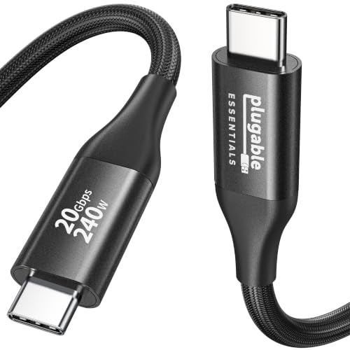 Plugable USB C Monitor Cable 3.3FT, 4K@144Hz Video Output, 8K USBC 3.2 Gen 2X2 Display Cable, 20Gbps Data Transfer, 240W PD Charging Braided Type C Fit for iPhone 17, MacBook, SSD, Portable Monitor