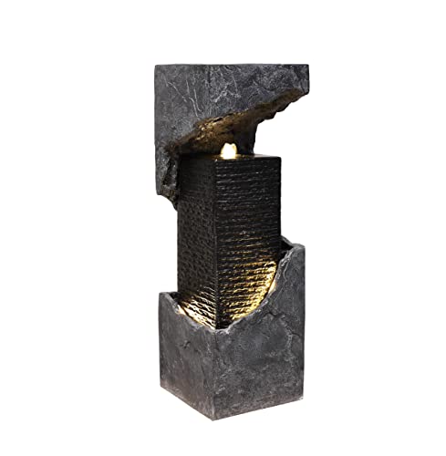 Hi-Line Gift-35 H Column Waterfall Fountain Outdoor W/LEDs Modern Garden Decor