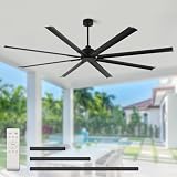 RIENAZA 84 Inch Industrial Ceiling Fans without Lights，Large Ceiling Fan with 8 Reversible Aluminum Blades, 6-Speed Remote Control, Home or Commercial Ceiling Fan for Porch，Garage，Shop