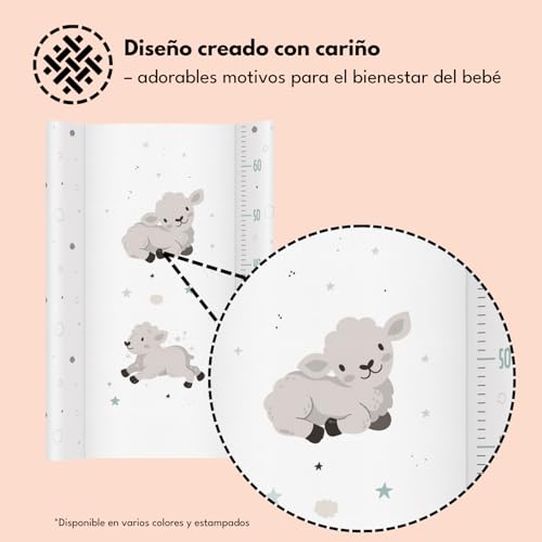 Miniatura 2 de Colchón Cambiador Bebé 70x47 Cm Blanco Con Ovejitas Cambiador Bebé Lavable Y Suave Con Perfil De Seguridad Colchoneta Cambiador Con Relleno Cómodo
