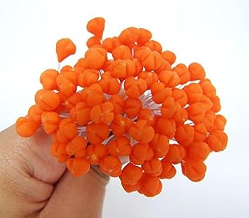 100 Assorted Cray Stamen Pollen Flower Craft Artificial Scrapbook Floral Round Wire Stem Card, Green Brown Orange Pink Yellow Color, Long Size with Wire 10 cm.