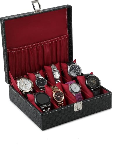 Image of STORESHINE Unisex 8 Slots Watch Organiser Box Black (Black::Maroon2)