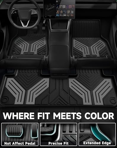 Image of Premium Color TPE Floor Mats 6-PCS for Tesla Model Y Juniper 2025 2026 | Titan Gray Wing Design | Car Mat Full Set Front & Rear | All-Weather Protection, Pet & Child-Friendly Accessories