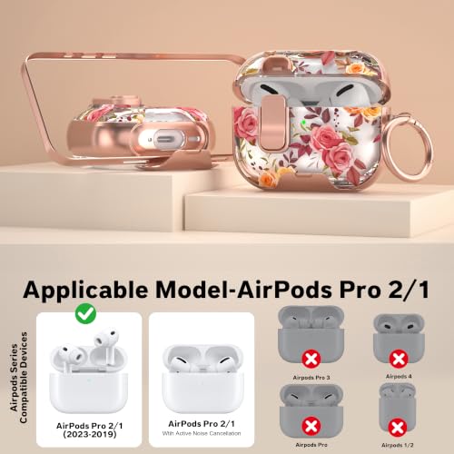 Image of for AirPods Pro 2 /1 Case with Safety Lock & Phone Stand, Red Rose