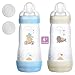 MAM Sparset 2er Pack Anti-Colic Babyflasche 320 ml mit Anti-Kolik Easy Start Flaschen Set BOYS