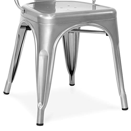 Best Choice Products Set of 4 Stacking Modern Industrial Metal Dining Chairs, Silver