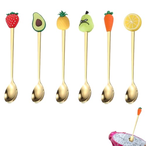DWFEYOI Cucchiaini da caffè per Frutta, 6 pz Dessert Colorato in Acciaio Inox Cucchiaio da Demitasse Frutta Utensile da Cucina Carino per tè Dessert Drink di Stoviglie per Milkshake