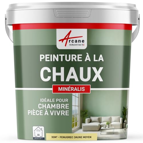 Peinture chaux naturelle : peinture, sans émanation, mineralis - 30 m² (5 kg en 1 couche) Fenugrec Jaune Moyen - ARCANE INDUSTRIES